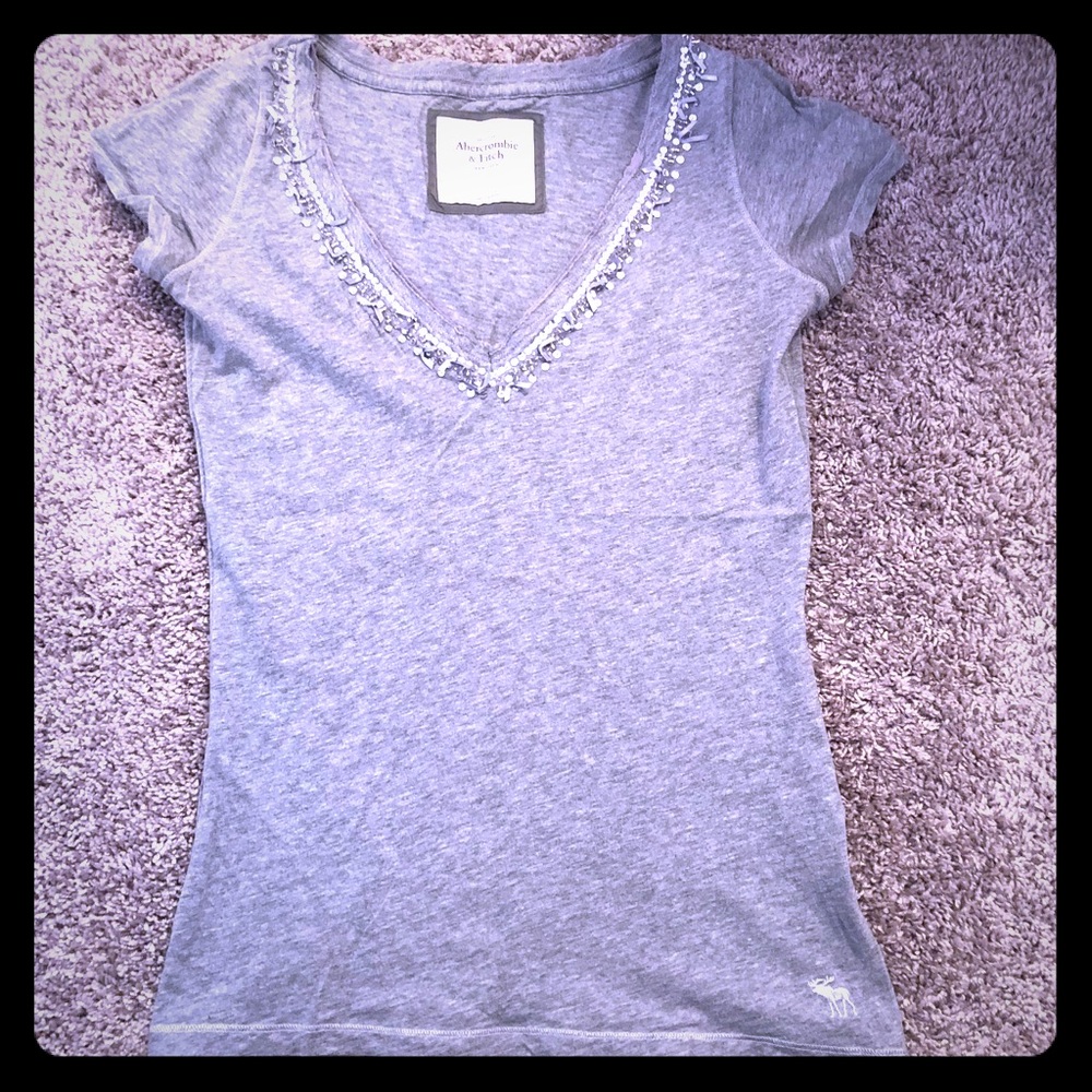 Abercrombie & Fitch V Neck Beaded Tee